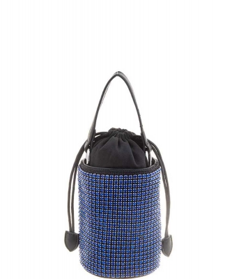 Rhinestone Cylinder Drawstring Handle Crossbody Bag 6620 BLUE